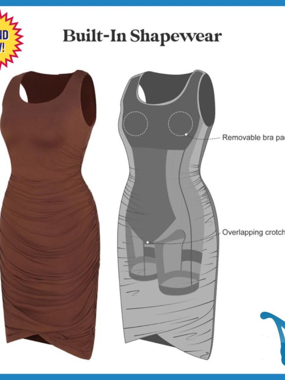 U-Neck Shapewear Mini Dress Tummy Control Ruched Bodycon Party Club - Picture 3 of 7